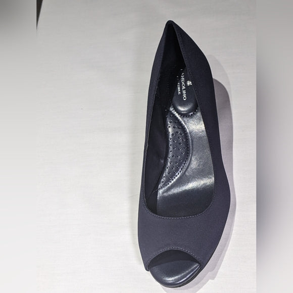 NEW Bandolino Womens Peep Shoe wedge Navy sz 9.5