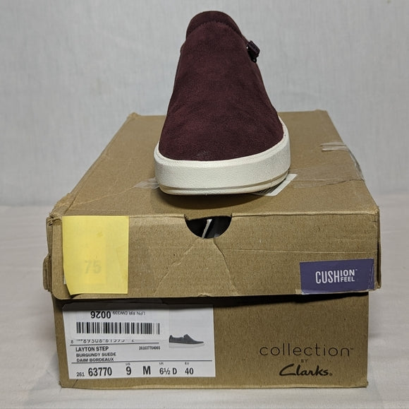 NEW Clarks Womens Suede Layton Step Sneaker Sz 9 Burgundy