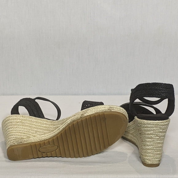 NEW Anne Klein Womens Wylie Wedge Sandal Buckle Strap Sz 6.5 black