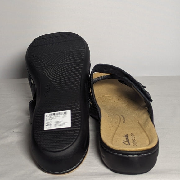NEW Clarks Womens Laurieann Leather Vine Flat Sandal 11 Wide black