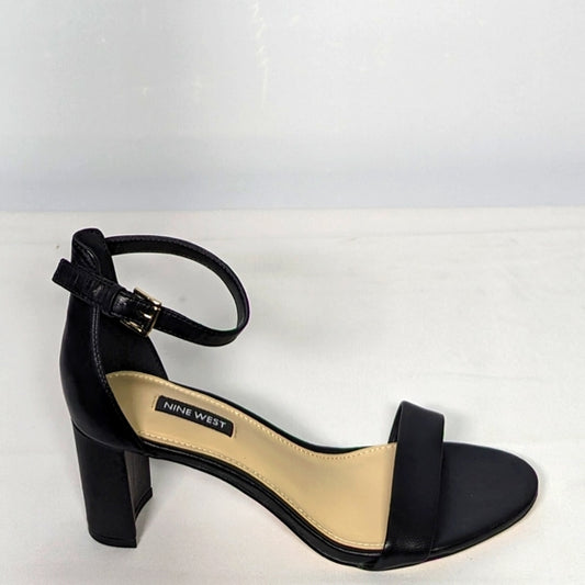 NEW Nine West Womens Leather Pruce Block Heel Sandal Black Nappa Sz 8 black