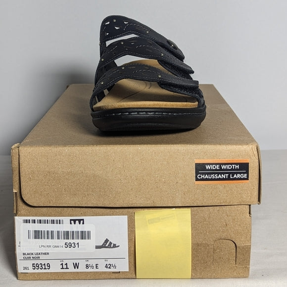 NEW Clarks Womens Laurieann Leather Vine Flat Sandal 11 Wide black