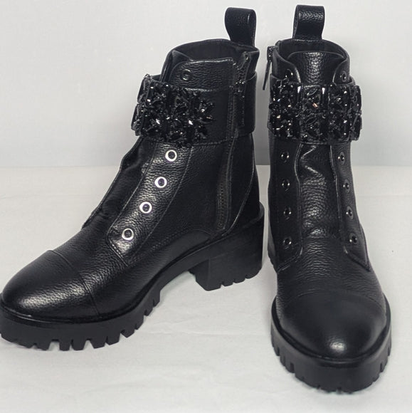 NEW Karl Lagerfeld Paris Womens Leather Pippa Combat Boot Sz 5.5 black