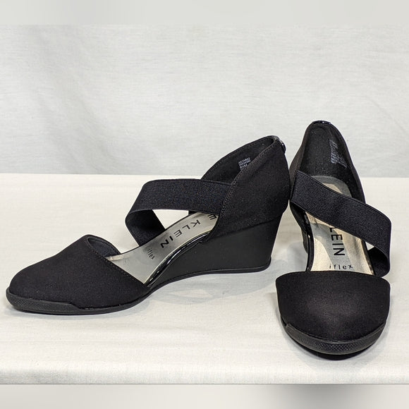NEW Anne Klein Tara Strap d'Orsay Wedge Sz 6.5 black