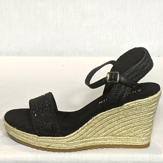 NEW Anne Klein Womens Wylie Wedge Sandal Buckle Strap Sz 6.5 black